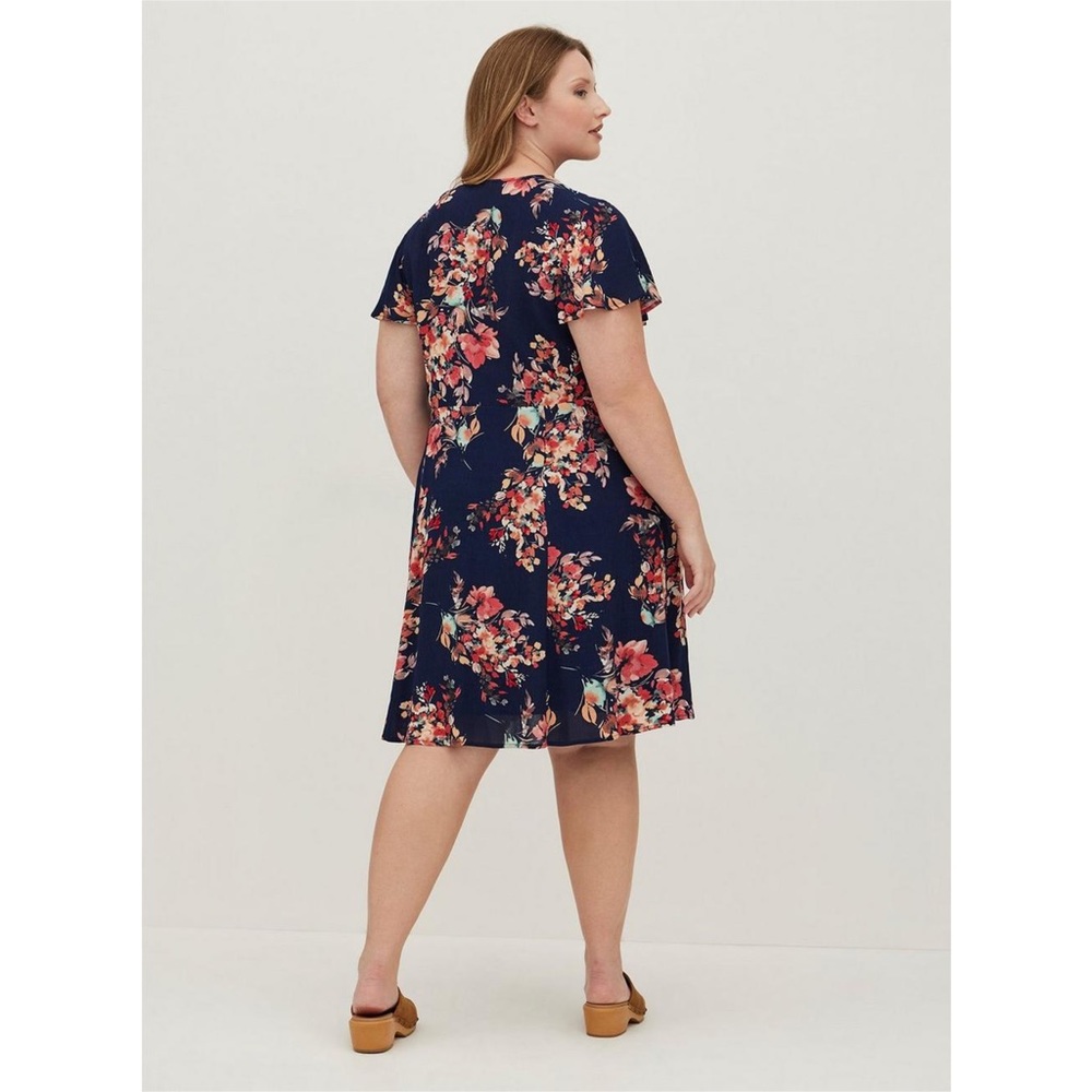 NWT Torrid Mini Gauze Lace Up Skater Dress Sz 1X Navy Blue Floral Print Boho - Picture 3 of 11